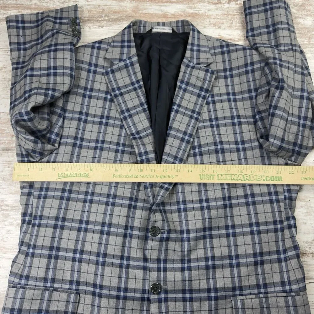 Tom James Super 140s Wool Plaid Sport Coat Blazer Jacket Mens 45R Custom Tailore